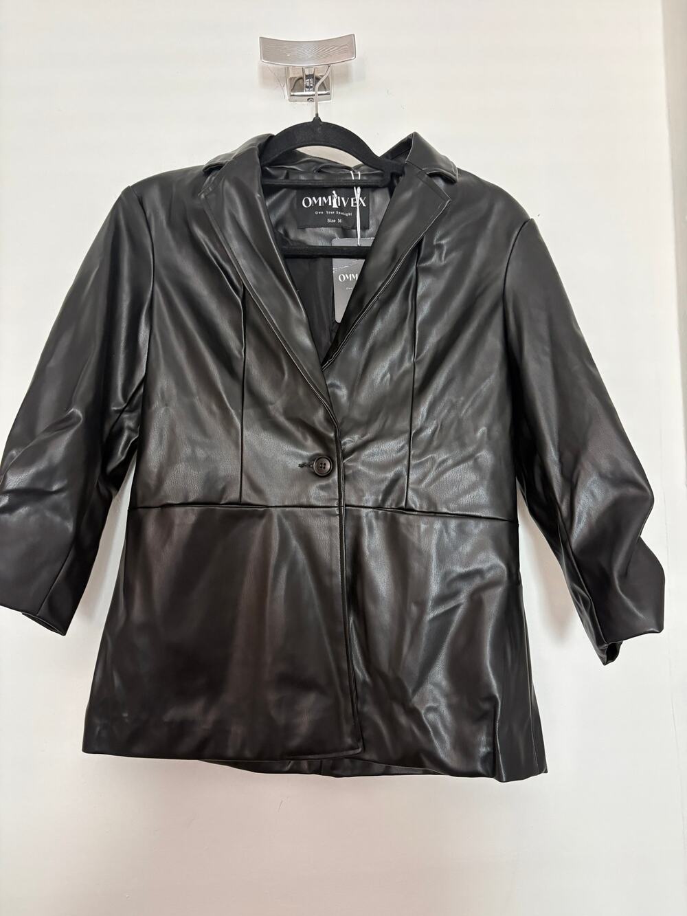 OMMIVEX Black Faux Leather Blazer Jacket Size M NWT